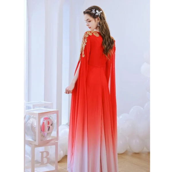 Chic / Belle Rouge Dégradé De Couleur Robe De Bal 2022 Princesse V-Cou Perlage Paillettes Manches Longues Longue Robe De Ceremonie