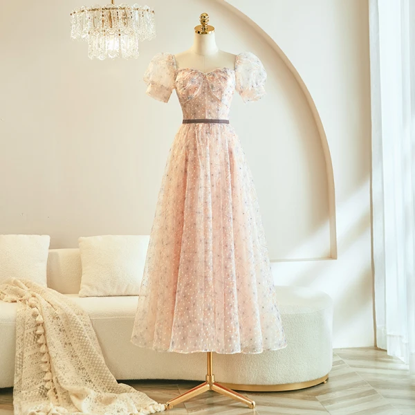 Chic / Beautiful Blushing Pink Beading Bridesmaid Dresses 2023 A-Line / Princess Short Sleeve Backless Sash Floor-Length / Long Bridesmaid Dresses