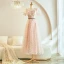 Chic / Beautiful Blushing Pink Beading Bridesmaid Dresses 2023 A-Line / Princess Short Sleeve Backless Sash Floor-Length / Long Bridesmaid Dresses