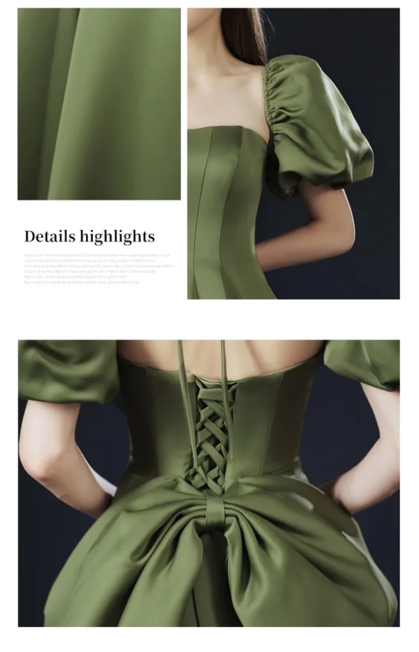 Vintage / Retro Olive Green Prom Dresses 2021 A-Line / Princess Square Neckline Crossed Straps Solid Color Satin Short Sleeve Formal Dresses Sweep Train
