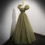 Chic / Beautiful Clover Green Pearl Sequins Prom Dresses 2023 A-Line / Princess Strapless Short Sleeve Backless Bow Floor-Length / Long Prom Formal Dresses