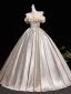 Elegant Prom Dresses Champagne 2026 Ball Gown Ruffle Off-The-Shoulder Short Sleeve Backless Floor-Length / Long Formal Dresses