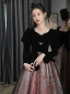 Chic / Belle Noire Robe De Bal 2023 Princesse Encolure Carrée Faux Diamant Noeud Manches Longues Dos Nu Longue Promo Robe De Ceremonie