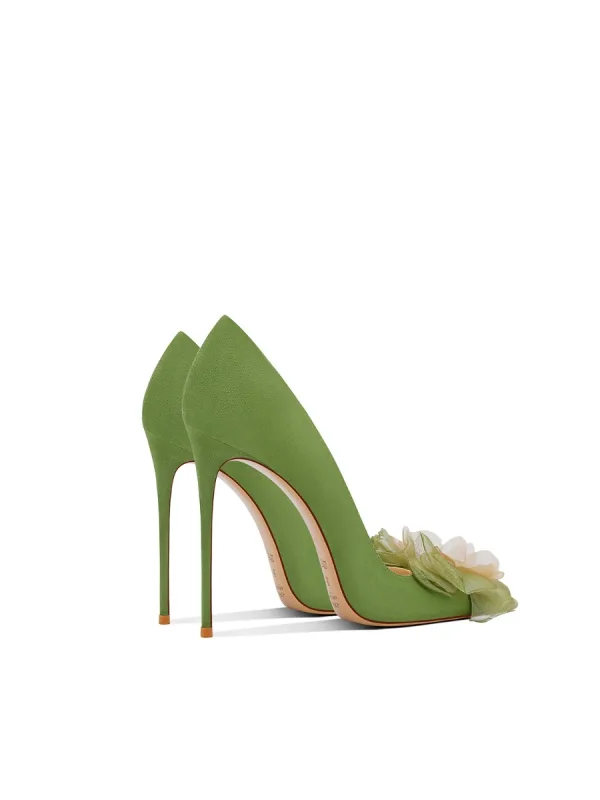Chic / Beautiful Sage Green Prom Appliques Pumps 2024 Leather 10 cm Stiletto Heels Pointed Toe Pumps High Heels