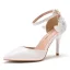 Elegant White Rhinestone Pearl Lace Flower Wedding Shoes 2022 Ankle Strap 9 cm Stiletto Heels Pointed Toe Wedding High Heels