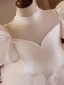Elegant White Pearl Cascading Ruffles Wedding Flower Girl Dresses 2024 Ball Gown High Neck Puffy Short Sleeve Backless Sweep Train