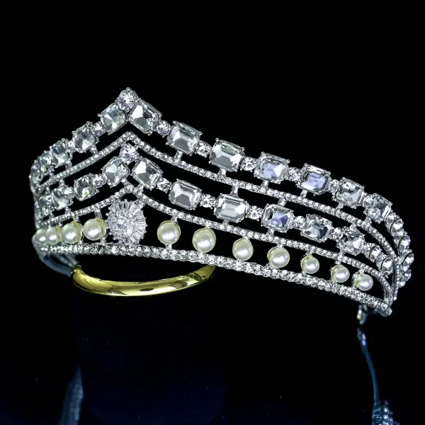 Barokk Sølv Perle Rhinestone Bryllup Tiara 2022 Legering Har Tilbehor