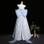 Vintage / Retro Sky Blue Printing Prom Dresses 2026 Ball Gown Off-The-Shoulder Short Sleeve Backless Bow Floor-Length / Long Formal Dresses
