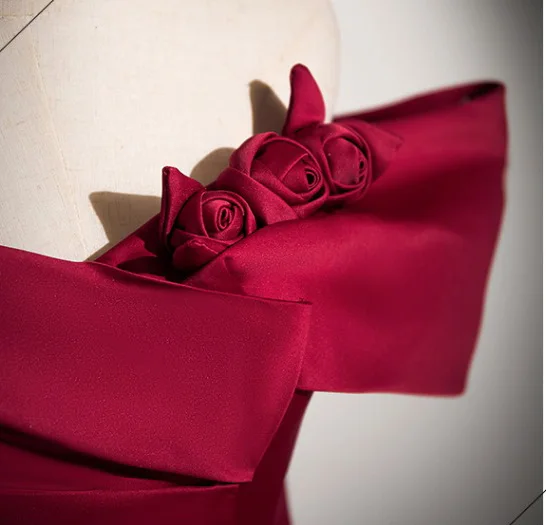 Vintage / Retro Burgundy Satin Prom Dresses 2024 Ball Gown Off-The-Shoulder Sleeveless Backless Floor-Length / Long Prom Formal Dresses