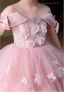 Lovely Blushing Pink Beading Pearl Sequins Appliques Birthday Flower Girl Dresses 2025 Ball Gown Scoop Neck Short Sleeve Backless Floor-Length / Long