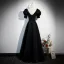Elegant Black Evening Dresses  2023 A-Line / Princess Square Neckline Bow Puffy Short Sleeve Backless Floor-Length / Long Evening Party Formal Dresses