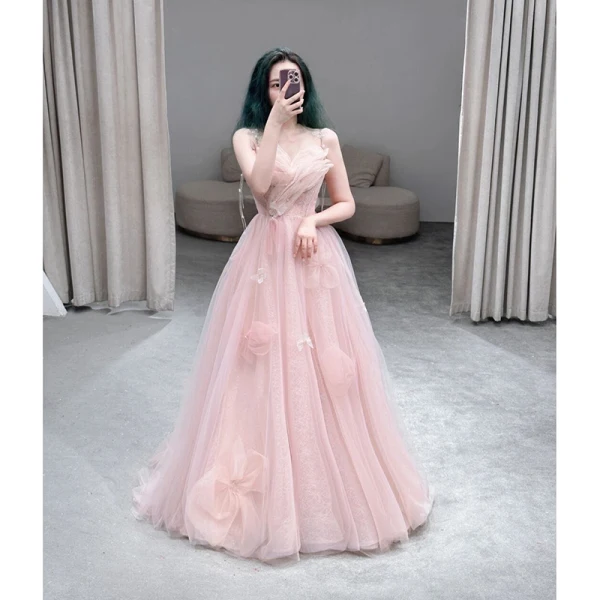 Fashion Sky Blue Butterfly Appliques Pearl Prom Dresses 2023 A-Line / Princess Strapless Sleeveless Backless Floor-Length / Long Prom Formal Dresses