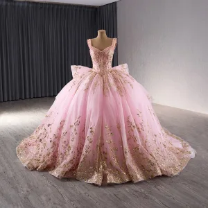 High End Sukkertøyrosa Håndlaget Beading Perle Paljetter Gripende Ruffles Ballkjoler 2024 Ballkjole Firkantet Hals Uten Ermer Ryggløse Domstol Tog Ball Formelle Kjoler
