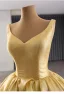Couture Gold Cascading Ruffles Prom Dresses 2024 Ball Gown V-Neck Sleeveless Backless Chapel Train Prom Formal Dresses