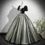 Demure Black Glitter Sequins Prom Dresses 2025 Ball Gown Square Neckline Puffy Short Sleeve Backless Floor-Length / Long Prom Formal Dresses