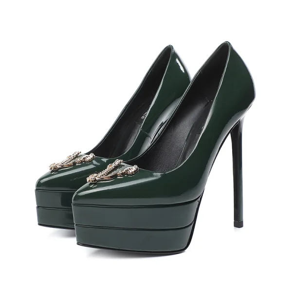 Mote Rød Lær Aften Pumps 2022 Patent Lær 13 cm Stiletthæler Spisse Pumps Høyhælte