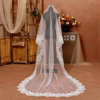 Elegant White Handmade Lace Flower 3 M Sweep Train Wedding Veils 2025