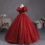 Bling Bling Burgundy Sequins Lace Flower Prom Dresses 2023 Square Neckline Puffy Short Sleeve Backless Floor-Length / Long Prom Formal Dresses