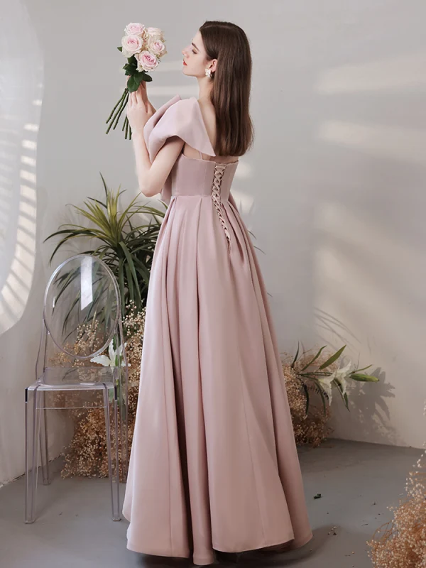 Glamour Princesse Noeud Rose Sombre Robe De Bal 2021 Bustier Sans Manches Bretelles croisées Longue Satin De Fiançailles Robe De Soirée