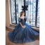 Chic / Beautiful Ocean Blue Sequins Prom Dresses 2022 A-Line / Princess Scoop Neck Short Sleeve Floor-Length / Long Prom Formal Dresses