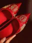 Chinese style Red Embroidered Leather Wedding Shoes 2026 6 cm Stiletto Heels Pointed Toe Wedding High Heels