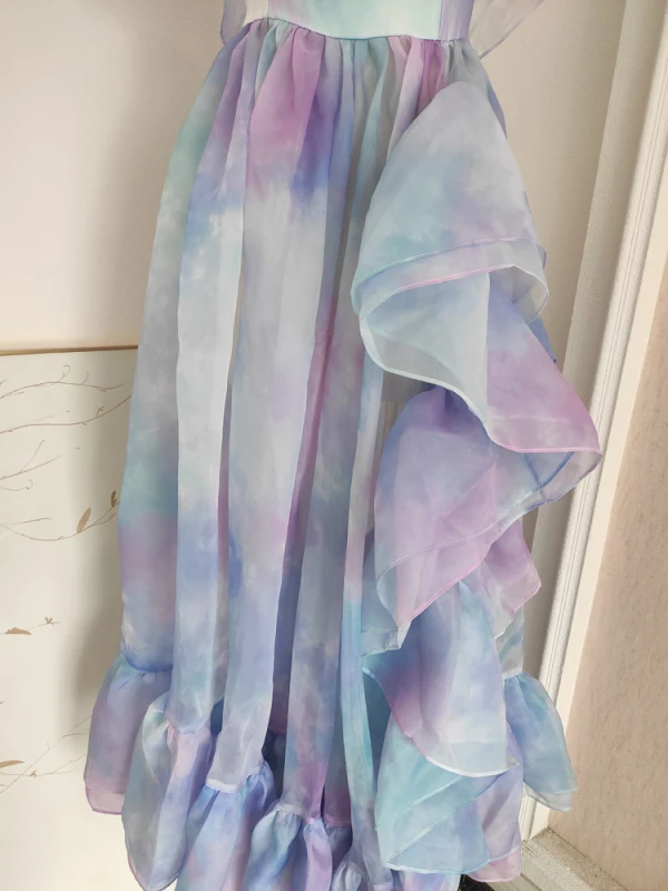 Chic / Beautiful Multi-Colors Prom Dresses Backless 2023 A-Line / Princess Square Neckline Short Sleeve Floor-Length / Long Prom Formal Dresses