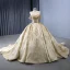 Luxury / Gorgeous Gold Beading Pearl Sequins Chapel Train Prom Dresses 2024 Off-The-Shoulder Sleeveless Backless Prom Formal Dresses