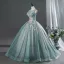 Vintage / Retro Mint Green Beading Appliques Prom Dresses 2026 Ball Gown Scoop Neck Sleeveless Backless Floor-Length / Long Formal Dresses