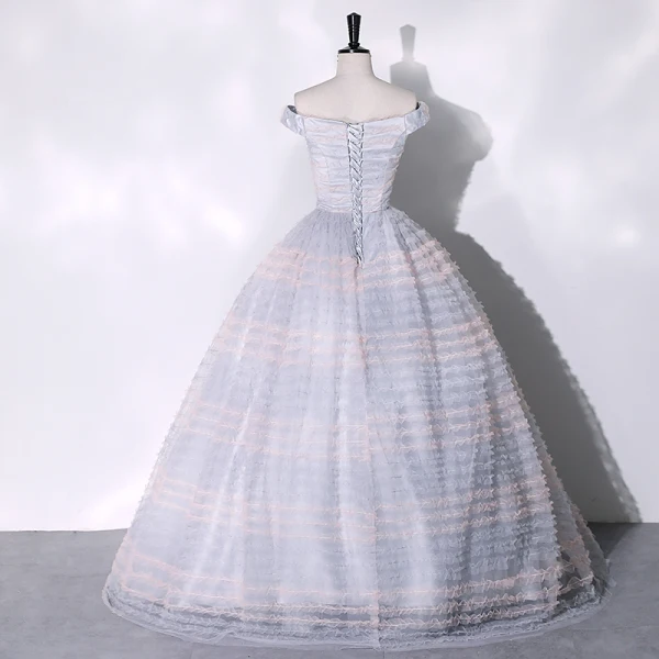 Charming Sky Blue Cascading Ruffles Prom Dresses 2023 Ball Gown Off-The-Shoulder Sleeveless Floor-Length / Long Prom Formal Dresses