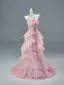 Luxe Charmant Rose Bonbon Perlage Paillettes Appliques Volants en Cascade Robe De Soirée 2026 Trompette / Sirène Bustier Sans Manches Dos Nu Train De Balayage Robe De Ceremonie