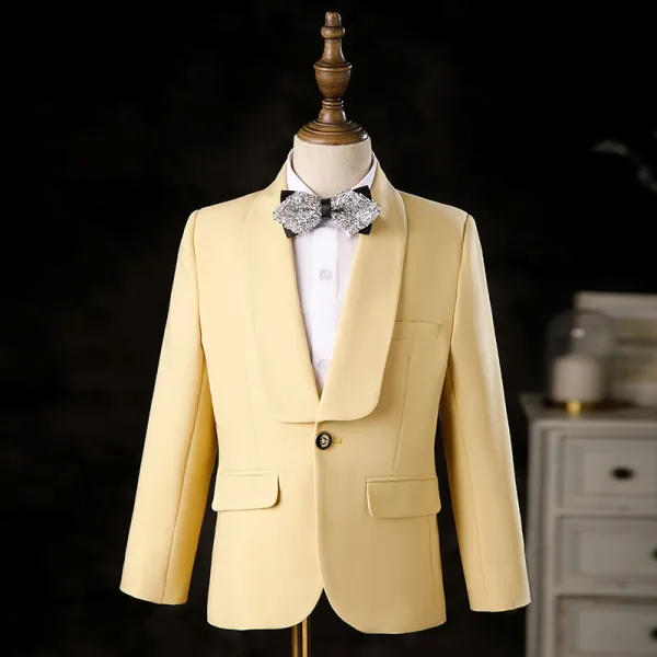 Yellow 6-piece Long Sleeve Boys Wedding Suits 2024 Body Jewellery Coat Pants Shirt Tie Vest