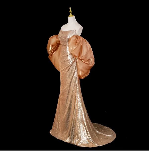 Scintillantes Sexy Doré Paillettes Robe De Soirée 2025 Trompette / Sirène Bustier Sans Manches Dos Nu Train De Balayage Soirée Robe De Ceremonie
