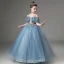 Chic / Beautiful Sky Blue Beading Sequins Birthday Flower Girl Dresses 2024 Ball Gown Scoop Neck Short Sleeve Floor-Length / Long