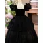 Chic / Beautiful Black Cascading Ruffles Birthday Flower Girl Dresses 2024 Square Neckline Ball Gown Puffy Short Sleeve Backless Floor-Length / Long