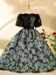 Vintage / Retro Black Rhinestone Floral Birthday Flower Girl Dresses 2024 Ball Gown Scoop Neck Short Sleeve Floor-Length / Long