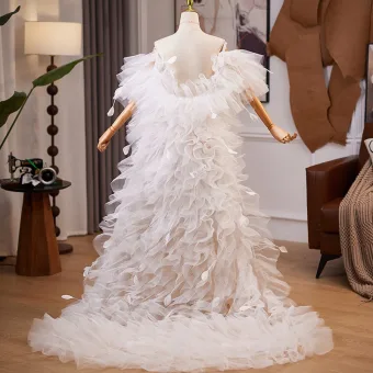 Charming White Cascading Ruffles Wedding Short Sleeve Shawl 2025 Tulle