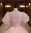 Chic / Belle Rougissant Rose Robe De Bal 2022 Robe Boule Encolure Dégagée Gonflée Manches Courtes Perlage Perle Faux Diamant Dos Nu Longue Robe De Ceremonie