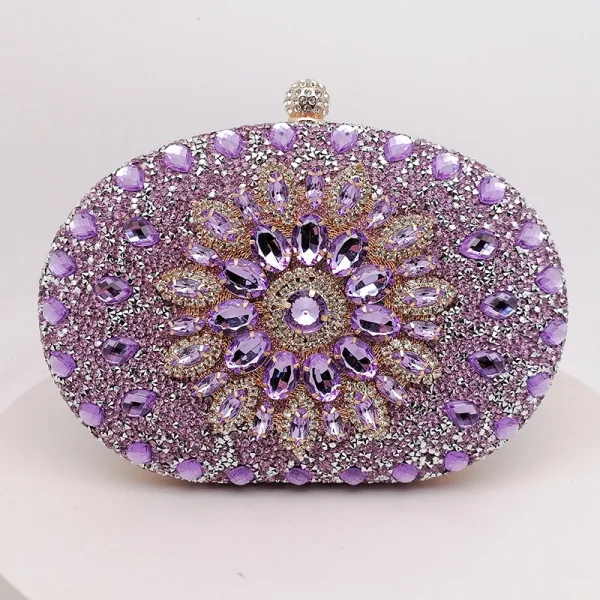Snygga / Fina Silver Rhinestone Afton Kuvertväska 2025 Legering