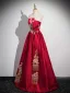 Chinese style Burgundy Beading Embroidered Prom Dresses 2024 Satin Ball Gown Strapless Sleeveless Backless Floor-Length / Long Prom Formal Dresses