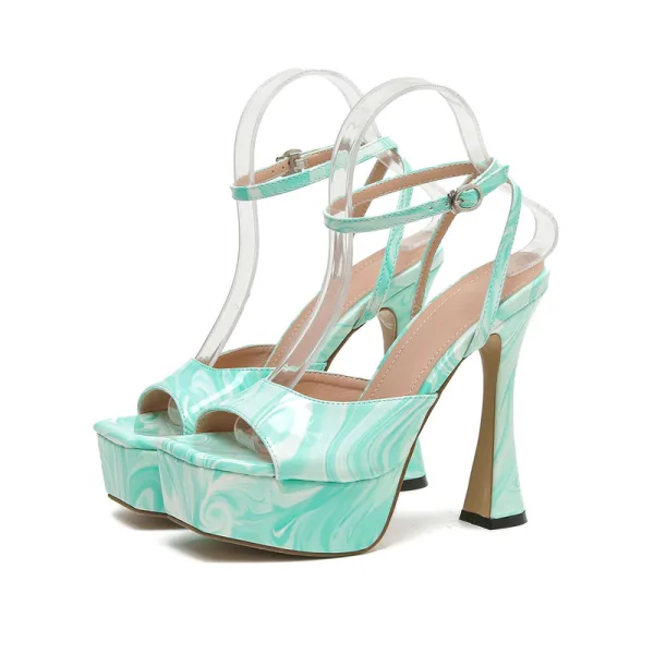 Sexy Rougissant Rose Cocktail Sandales Femme 2022 14 cm Talons Aiguilles Bride Cheville Peep Toes / Bout Ouvert Sandales Talons Hauts
