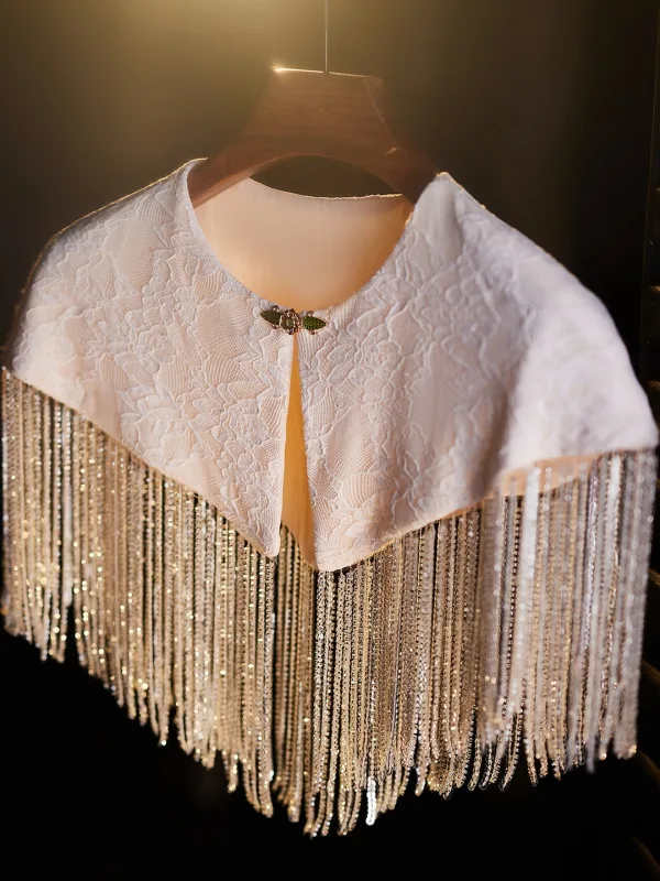 Charming Champagne Handmade Beading Tassel Lace Flower Prom shawl 2025