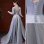 Chinese style Grey Beading Rhinestone Sequins Prom Dresses 2022 A-Line / Princess Satin High Neck Long Sleeve Backless Floor-Length / Long Formal Dresses