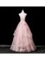 Flower Fairy Blushing Pink Beading Appliques Prom Dresses 2025 Ball Gown Strapless Sleeveless Backless Floor-Length / Long Formal Dresses