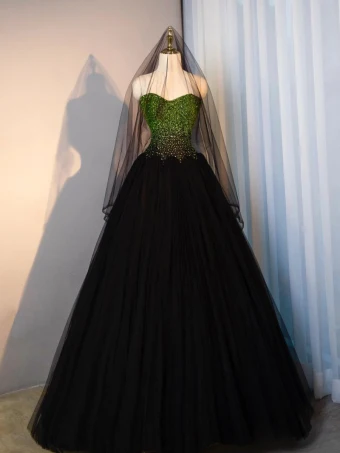 Sexy Noire Perlage Paillettes Robe De Bal 2024 Princesse Amoureux Sans Manches Dos Nu Longue Robe De Ceremonie
