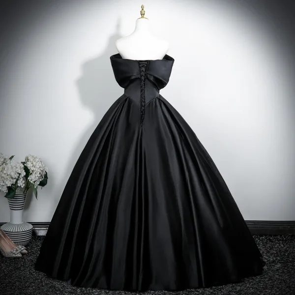Vintage / Retro Black Prom Dresses 2025 Ball Gown Strapless Sleeveless Backless Floor-Length / Long Prom Formal Dresses