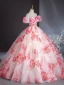 Elegant White Printing Prom Dresses 2024 Ball Gown Off-The-Shoulder Puffy Short Sleeve Backless Floor-Length / Long Prom Formal Dresses