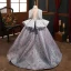Elegant Purple Pearl Sequins Birthday Flower Girl Dresses 2022 Ball Gown Scoop Neck Cascading Ruffles Short Sleeve Floor-Length / Long Flower Girl Dresses