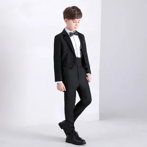 Noire Manches Longues Costume Garçon Mariage 2022 Manteau Pantalon Chemise Cravate Gilet Costumes De Mariage pour garçons