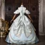 Médiévale Vintage / Originale Bleu Ciel Faux Diamant En Dentelle Fleur Volants en Cascade Robe De Bal 2026 Robe Boule Bretelles Spaghetti Gonflée Manches Courtes Dos Nu Longue