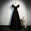 Elegant Black Satin Evening Dresses 2023 A-Line / Princess Square Neckline Short Sleeve Backless Floor-Length / Long Prom Formal Dresses